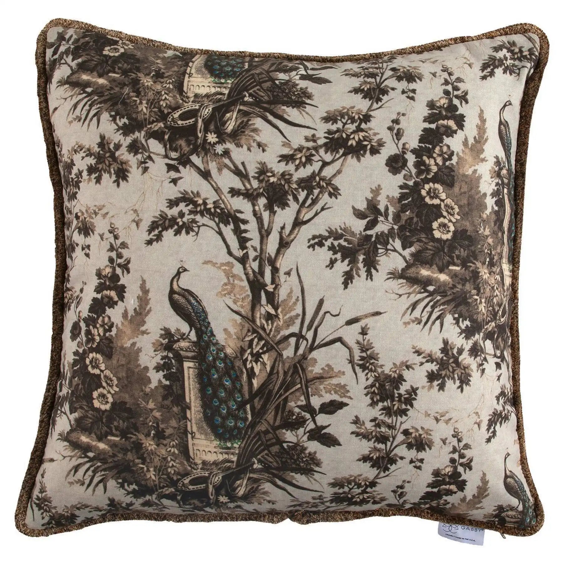 Peacock Bark Feather Pillow