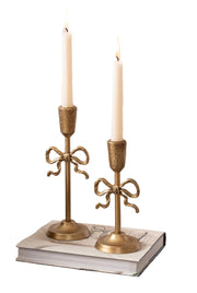 Gold Bow Taper Holder Set
