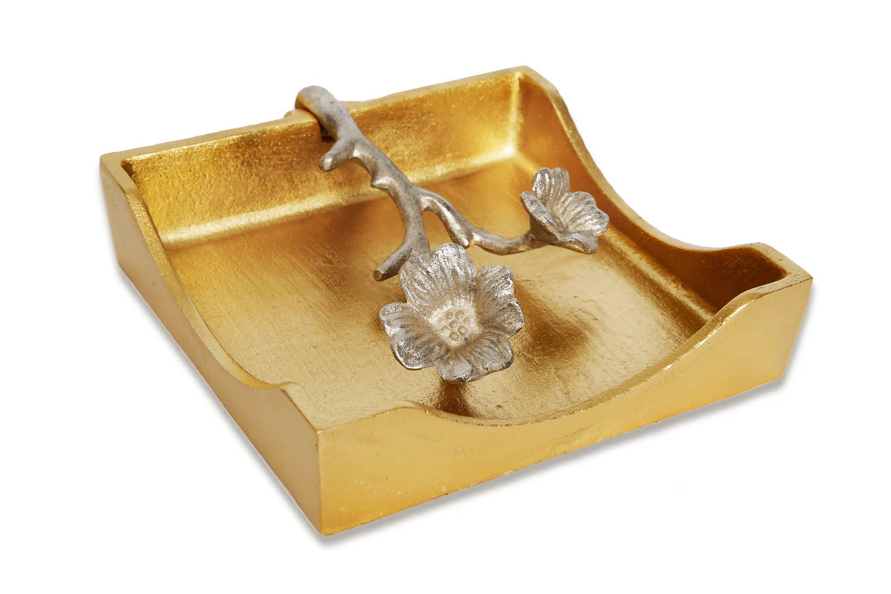 Gold Napkin Holder With Flower Design